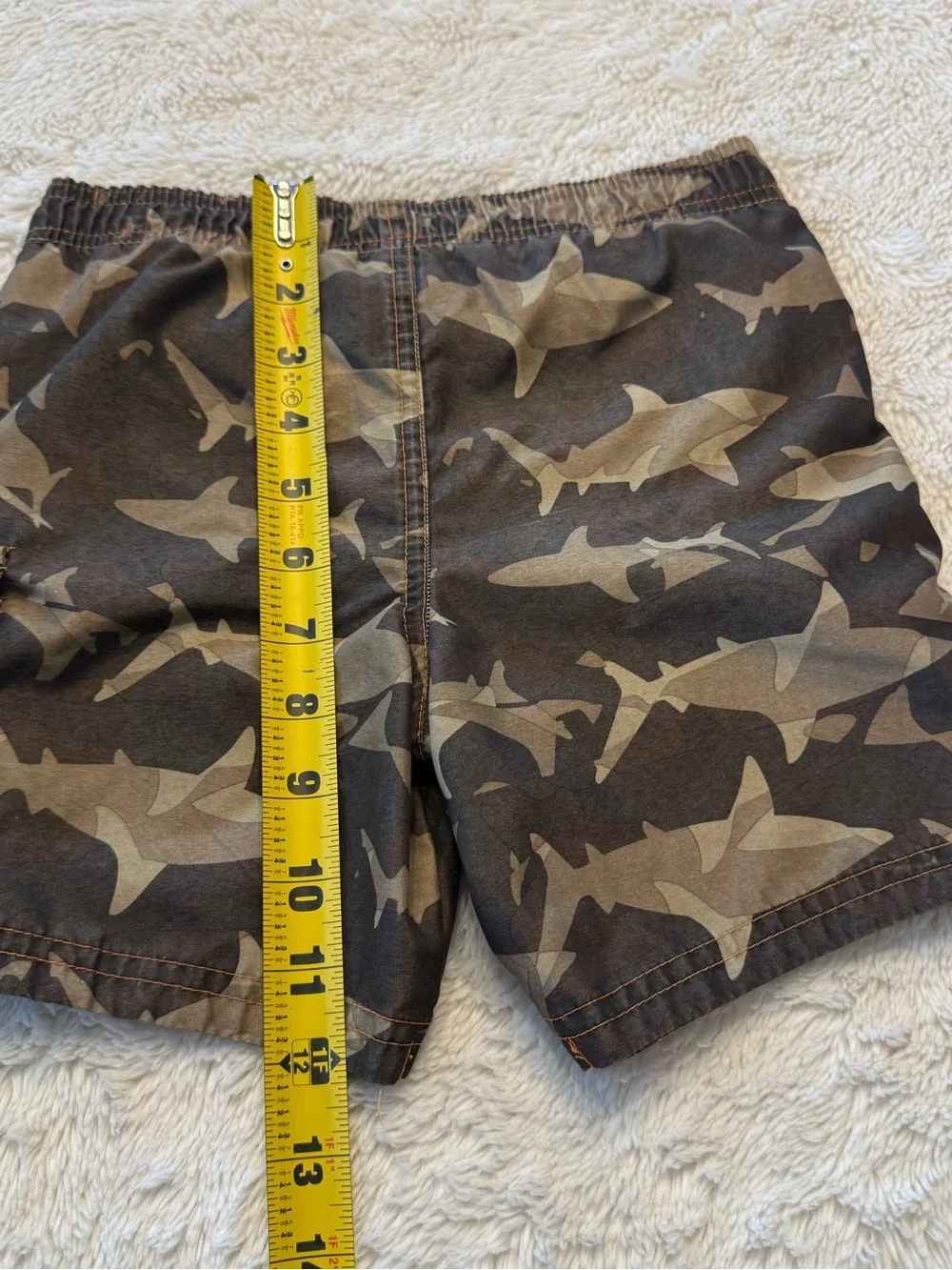 OP Kids Shark Camo Swim Trunks in Olive and Black with Orange Accents